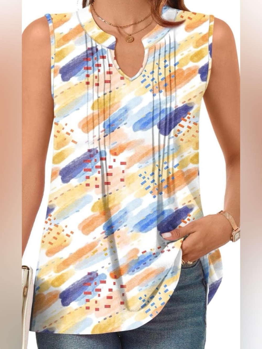 New Women’s V neck sleeveless Tunic Top /   Large